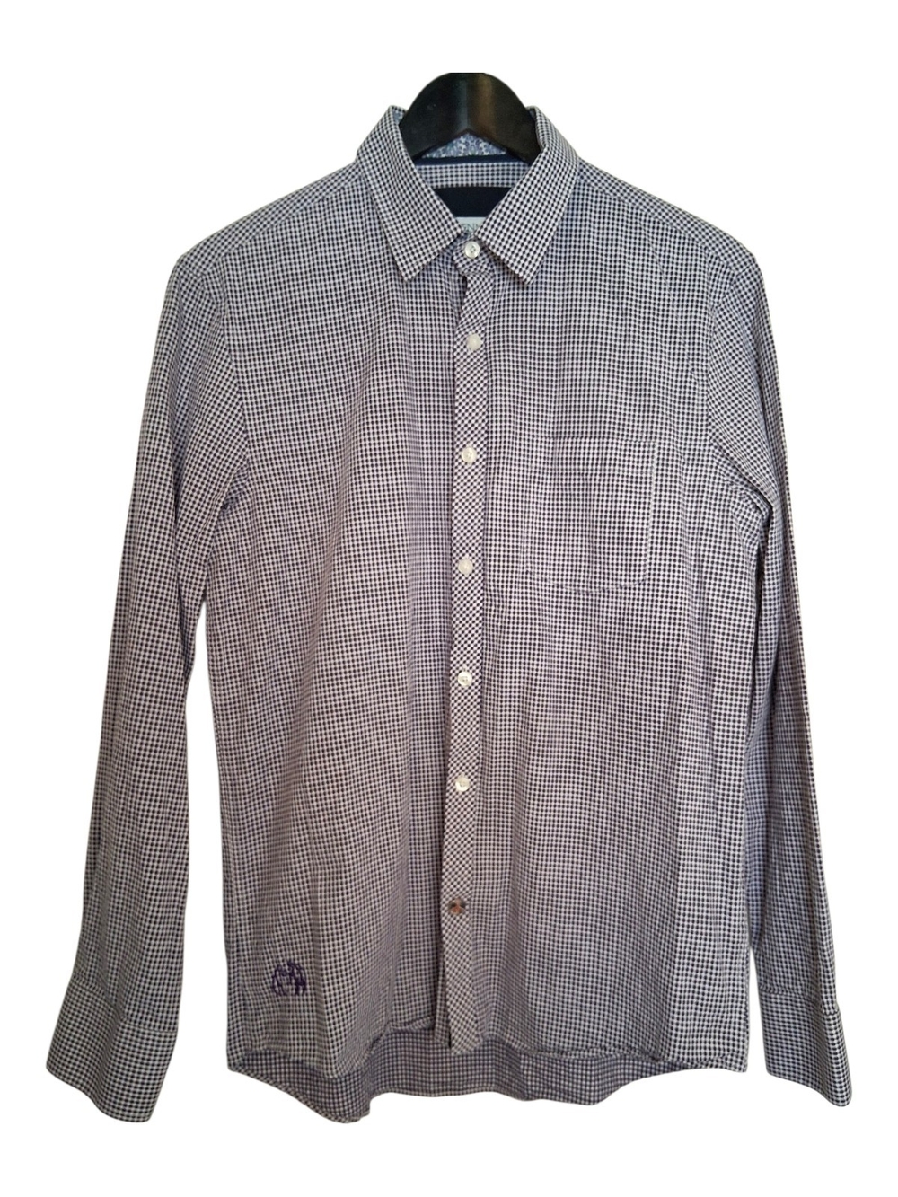 ​John Lennon Purple White Micro Check Button Front Shirt Paisley Cuffs Size M
